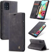 Retro Wallet Slim Case - Telefoonhoesje - Portemonnee Hoesje voor Samsung Galaxy A71 - Zwart