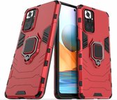 Xiaomi Redmi Note 10 Pro Robuust Kickstand Shockproof Rood Cover Case Hoesje ABL