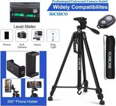 Professioneel Universeel Camera Statief  Met Handgreep en Hendel - Smartphone Tripod Zwart - Inclusief Bluetooth Remote Shutter, Telefoonhouder, opbergtas en waterpas, Model VCT-33