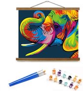 Schilderen op nummer -  40x50cm - Olifant - Multicolor- Acrylverf - Op te hangen canvas - Handleiding inclusief - Knutselen - meisjes - jongens - volwassenen - Stevige Verzendkoker