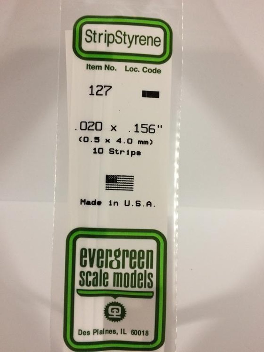 Evergreen Modelbouwdecoratie - 127 Strip 0,5mmX4,0mmX35cm Styreen