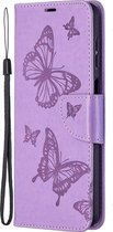 Samsung Galaxy A12 Hoesje - Mobigear - Butterfly Serie - Kunstlederen Bookcase - Paars - Hoesje Geschikt Voor Samsung Galaxy A12