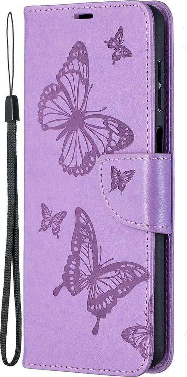 Mobigear Telefoonhoesje geschikt voor Samsung Galaxy A12 Hoesje | Mobigear Butterfly Bookcase Portemonnee | Pasjeshouder voor 2 Pasjes | Telefoonhoesje voor Pinpas / OV Kaart / Rijbewijs - Paars