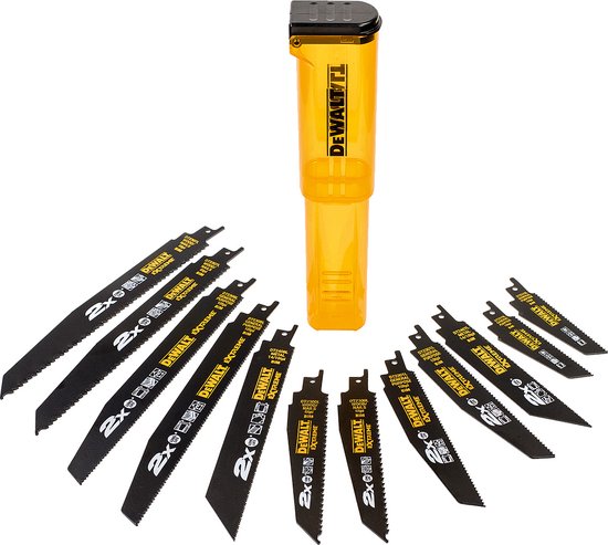 Dewalt DT2441L 12 delige Reciprozaagbladen set in koker - Hout/Metaal/Hout met spijkers