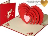 Popcards popupkaarten - Liefdeskaart I love you ik houd van je, groot rood hart Valentijn, Singles Day, Moederdag pop-up kaart inclusief sluitzegel gouden hart