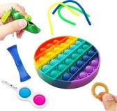 Fidget toys pakket onder de 15 euro - Fidget toy pakket onder de 10 euro - 4 delig - Fidget Toys - Pop IT rond - Glow in the dark pop it - Monkey noodles - RANDOM KLEUREN