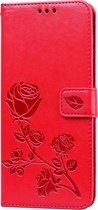 Xiaomi Redmi Note 9 Pro Hoesje - Mobigear - Flowers Serie - Kunstlederen Bookcase - Rood - Hoesje Geschikt Voor Xiaomi Redmi Note 9 Pro