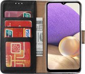 Samsung A32 hoesje bookcase Zwart - Galaxy A32 4G hoesje portemonnee wallet case - A32 book case hoes cover - Galaxyt A32 4G screenprotector / 2X tempered glass