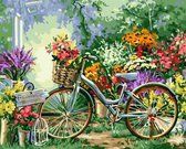 Paint By Numbers - Schilderen op Nummer - Fiets in Bloementuin - 20x30cm - Volwassenen & Kinderen - Stipco