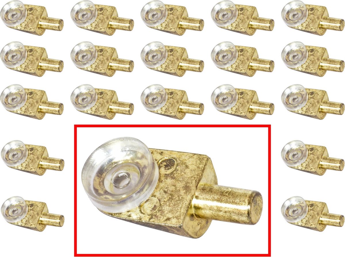 AMIG Glasplank drager Kastplankdrager Ø5 x 9mm - Zuignap Ø11mm - Glasplaatdrager - Steun 17mm - Messing Geplateerd Zamak - 20 stuks
