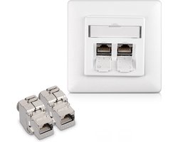 kwmobile UTP contactdoos - 2x keystone adapters voor CAT6A kabels - 1x wandcontactdoos met dubbele RJ45 poort - Met afgeschermde metalen behuizing