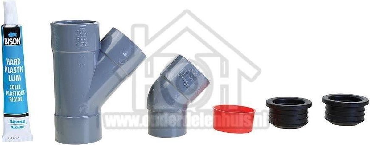 Easyfiks T-stuk Afvoerset met bocht+lijm 40mm, wasmachine/droger