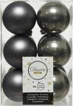 24x stuks kunststof kerstballen antraciet (warm grey) 6 cm - Mat/glans - Onbreekbare plastic kerstballen