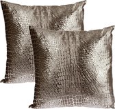 Set van 3x stuks sierkussens/bank kussens in het glimmend velvet goud van 45 x 45 cm - Polyester