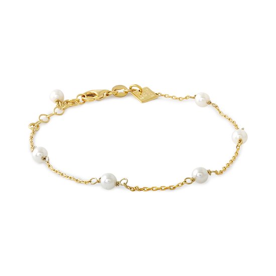 Bracelet Twice As Nice en argent plaqué or, 6 perles 17 cm + 3 cm