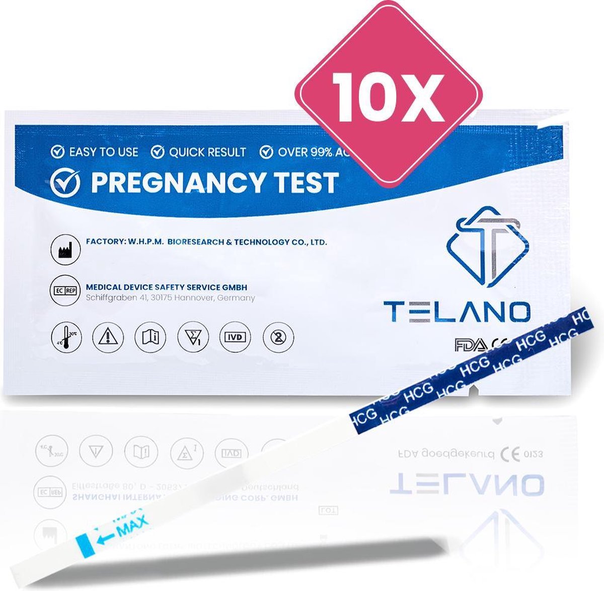 TELANO Zwangerschapstest Extra Vroeg Dipstick 10 stuks - Strip Extra Gevoelig