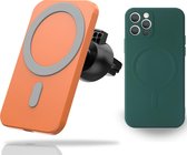 Yonovo® MagSafe Autohouder CombiDeal iPhone 12 MAX Groen Hoesje - Lader Draadloze Ventilatierooster - Oplader 2 Apple fast snel Charger 15 W - Case - Telefoon Mobiele wallet kaarth
