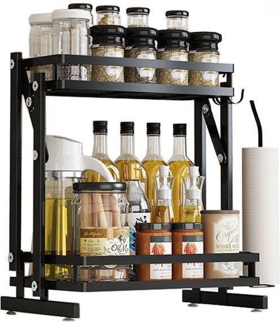 TammaT - Kruidenrek - Kruidenrek Staand - Inklapbare Keukenrek - 3-laags 35x21x56,5CM - Keuken Organizer - Aanrecht Organizer - Keuken Opslag - Roestvrij Staal - Opbergrek - Keuken organizers - Roestvrij en krasvrij