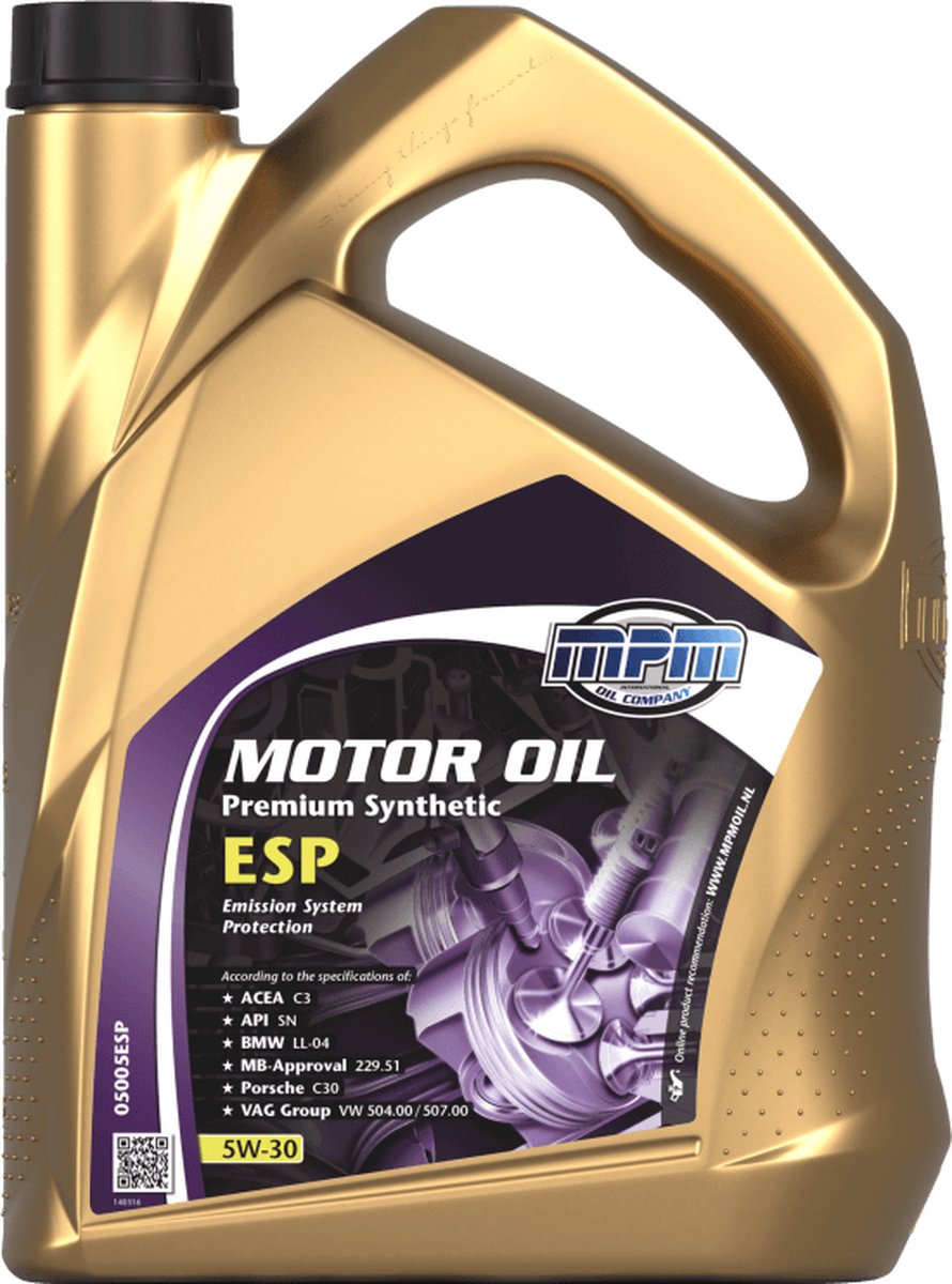 MPM Motorolie 5w30 Premium Synthetic ESP 5 liter