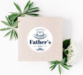 Sluitsticker Groot - Sluitzegel – Happy Fathersday | Blauw – Wit | Snor – Hoed | Vaderdag – Vader – Papa | Verrassen – Surprise | Bedank kaart | Bedankje | Envelop sticker | Cadeau