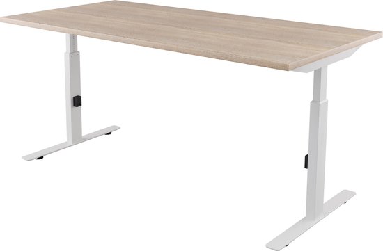 RoomForTheNew Bureau Schiphol plus-Bureau - Bureautafel - Gaming bureau - Game bureau - Computertafel - Desk - Bureau wit - Verstelbaar bureau - Gaming Desk - Bureau tafel - Bureau verstelbaar--Robson eiken blad-Wit onderstel- 160x80