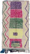 Traditioneel Azilal vloerkleed - 212 x 112 cm - handgeweven kunstwerk - Kleurrijk en uniek -  100% wol, hoogpolig tapijt