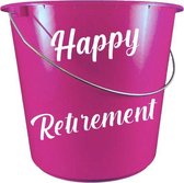 Roze huishoudemmer - 5 liter - Happy Retirement - cadeau voor pensioen of VUT - grappige emmer