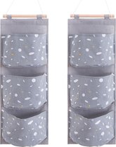 Set van 2 Organizers- Zakken- hangende Organizer- Opbergzak- Opbergzak voor aan de Muur- Ophangbaar- Elke Organizer 3 compartimenten – Elke Organizer 3 zakken- Grijs
