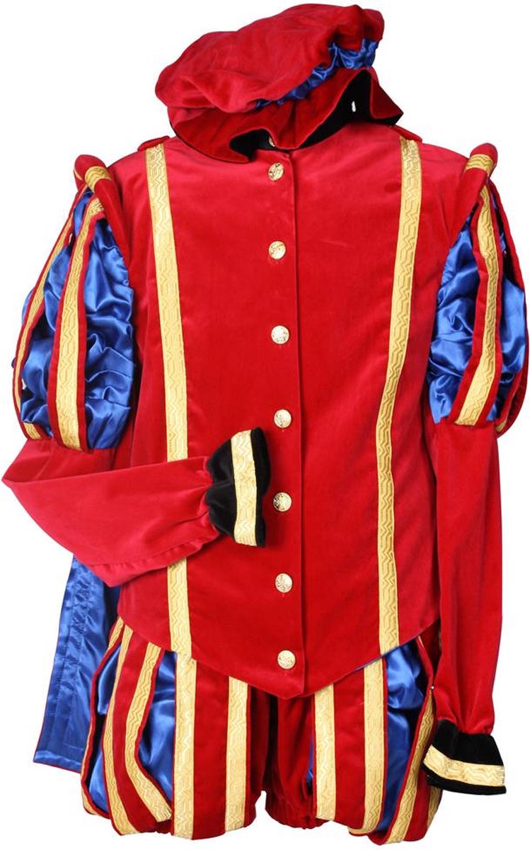 Piet fluweel Malaga rood/blauw (mt L)