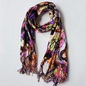 Dames sjaal dubbelzijdig in multi kleur / tijgerprint - 70 x 200 cm
