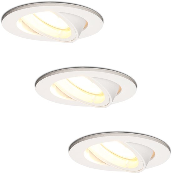 Set van 3 Dublin LED dimbare inbouwspot - Kantelbaar - Warm wit 2700K- incl. 3x GU10 spot - Wit plafondspot - IP20 voor binnen