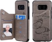 Voor Galaxy S8 Butterfly Embossing Pattern Schokbestendige beschermhoes met houder & kaartsleuven & fotolijst (grijs)