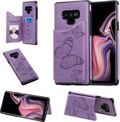 Voor Galaxy Note9 Butterfly Embossing Pattern Schokbestendige beschermhoes met houder & kaartsleuven & fotolijst (paars)