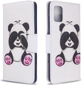 Voor Galaxy A51 Gekleurde tekening patroon Horizontale flip lederen tas met houder & kaartsleuven & portemonnee (Panda)