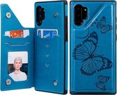 Voor Galaxy Note10 Plus vlinder reliëfpatroon schokbestendig beschermhoes met houder & kaartsleuven en fotolijst (blauw)