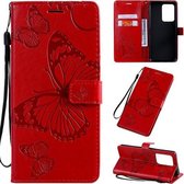 Voor Galaxy S20 + Pressed Printing Butterfly Pattern Horizontale Flip PU lederen tas met houder & kaartsleuven & portemonnee & lanyard (rood)