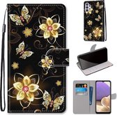 Voor Samsung Galaxy A32 5G Gekleurde Tekening Cross Textuur Horizontale Flip PU Lederen Case met Houder & Kaartsleuven & Portemonnee & Lanyard (Goud Diamant Vlinder)