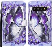 Voor Samsung Galaxy S10 Gekleurde Tekening Patroon Horizontale Flip Leren Case met Houder & Kaartsleuven & Portemonnee (Paarse Bloem Vlinder)