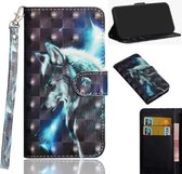Voor Samsung Galaxy A11 3D-schilderijpatroon Horizontaal Flip TPU + PU-lederen hoes met houder & kaartsleuven en portemonnee (Wolf)