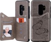 Voor Galaxy S10 Plus vlinder reliëfpatroon schokbestendig beschermhoes met houder & kaartsleuven en fotolijst (grijs)