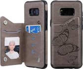 Voor Galaxy S8 Plus vlinder reliëfpatroon schokbestendig beschermhoes met houder & kaartsleuven & fotolijst (grijs)