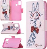 Voor Huawei Honor 9X Lite Gekleurde Tekening Patroon Horizontale Flip Leren Case met Houder & Kaartsleuven & Portemonnee (Giraffe)