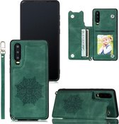 Voor Huawei P30 Mandala reliëf PU + TPU hoesje met houder & kaartsleuven & fotolijst & riem (groen)