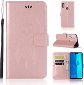 Windgong Uil Embossing Patroon Horizontale Leren Flip Case met Houder & Kaartsleuven & Portemonnee Voor Huawei Y9 (2019) / Enjoy 9 Plus (Rose Goud)