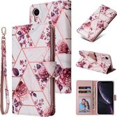 Marble Bronzing Stitching Horizontale Flip PU lederen tas met houder & kaartsleuven & portemonnee & fotolijst voor iPhone XR (Rose Gold)