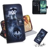 Voor Nokia 7.2 Gekleurde Tekening Patroon Horizontale Flip PU Lederen Case met Houder & Kaartsleuven & Portemonnee (Wolf En Hond)