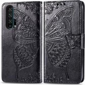 Butterfly Love Flowers Embossing Horizontale Flip Leather Case Voor Huawei Honor 20 Pro met Houder & Kaartsleuven & Portemonnee & Lanyard (Zwart)