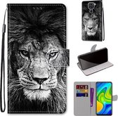 Voor Xiaomi Redmi Note 9 / 10X 4G Gekleurde Tekening Cross Texture Horizontale Flip PU Leather Case met Houder & Kaartsleuven & Portemonnee & Lanyard (Zwart Wit Leeuwenkop)