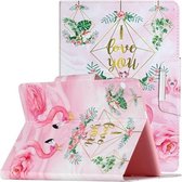 Voor Huawei MediaPad T3 10 Geschilderd Patroon Horizontale Flip Leren Case met Houder (Bladeren Flamingo)