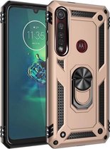 Voor Motorola Moto G8 Plus Armor Shockproof TPU + PC beschermhoes met 360 graden rotatiehouder (goud)